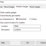 Journal2Day – Weather Gadget Settings